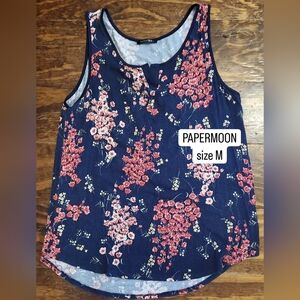 Papermoon Floral Tank Top in Navy and Coral
